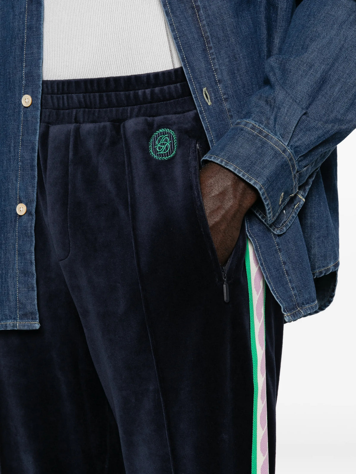 velvet side-stripe track pants