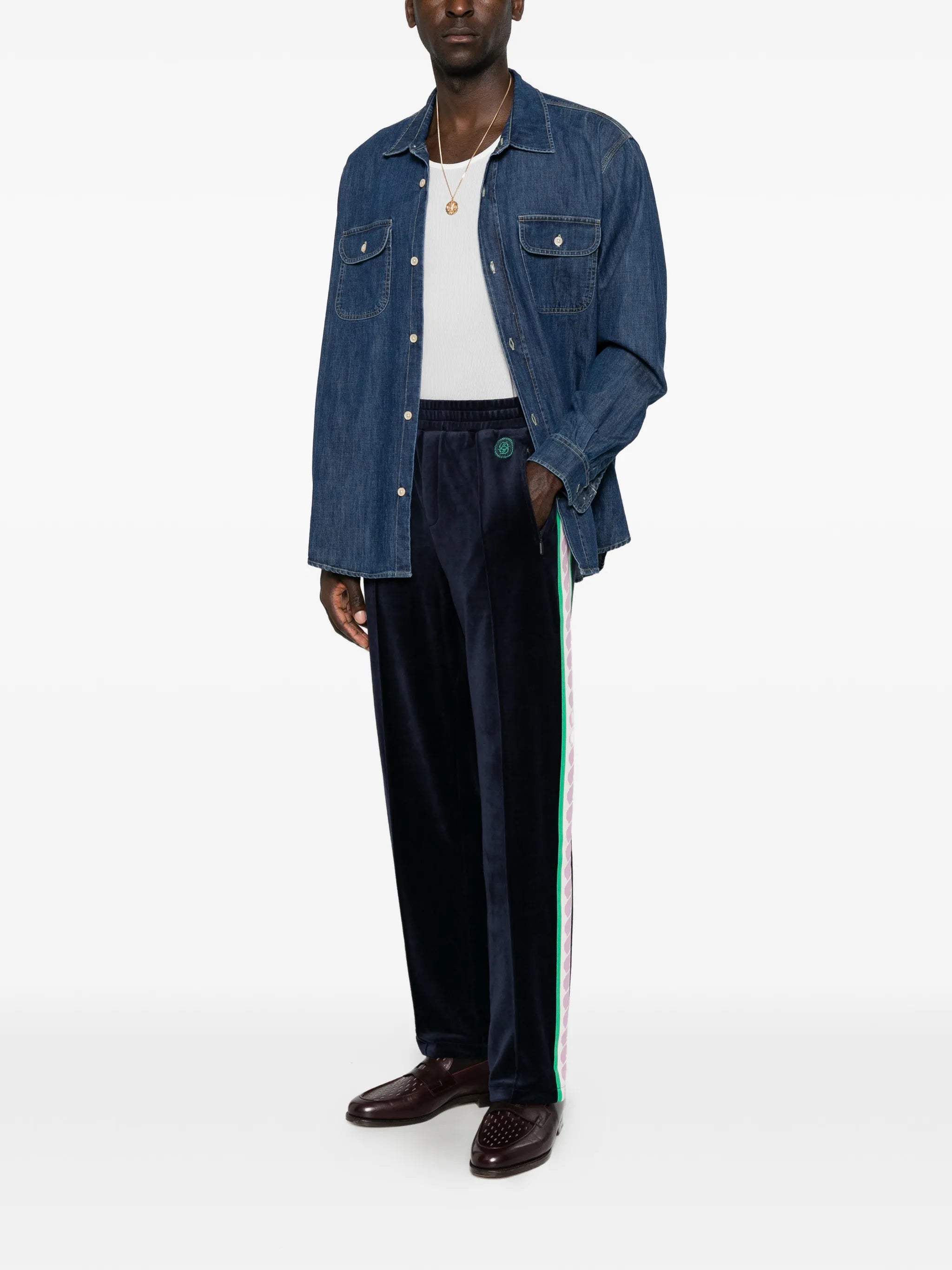 velvet side-stripe track pants