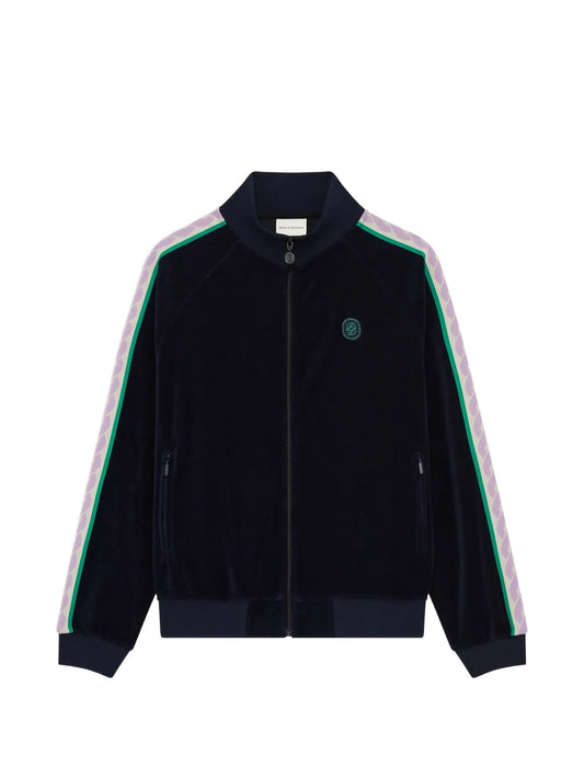 logo-embroidered velvet track jacket