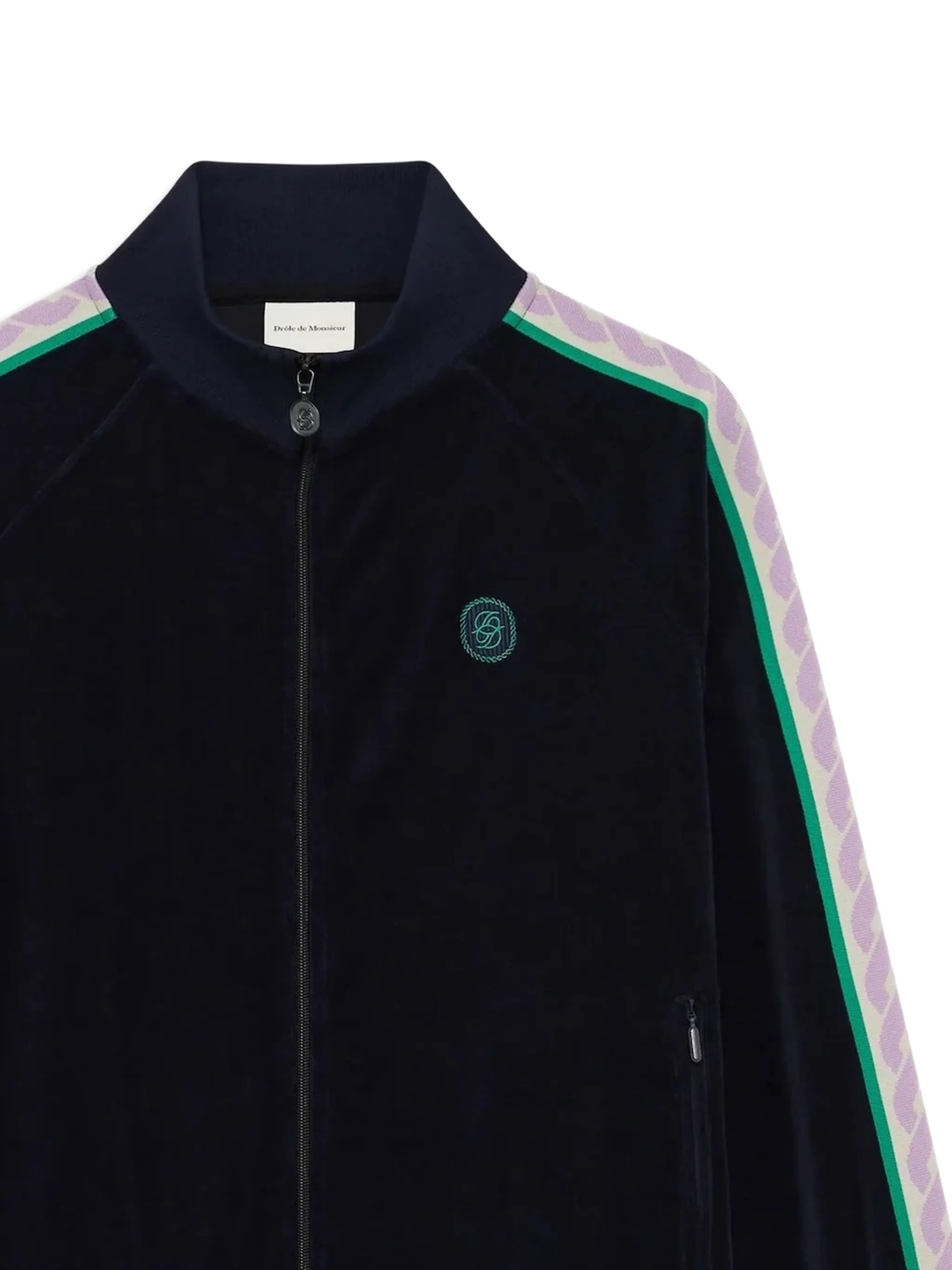 logo-embroidered velvet track jacket