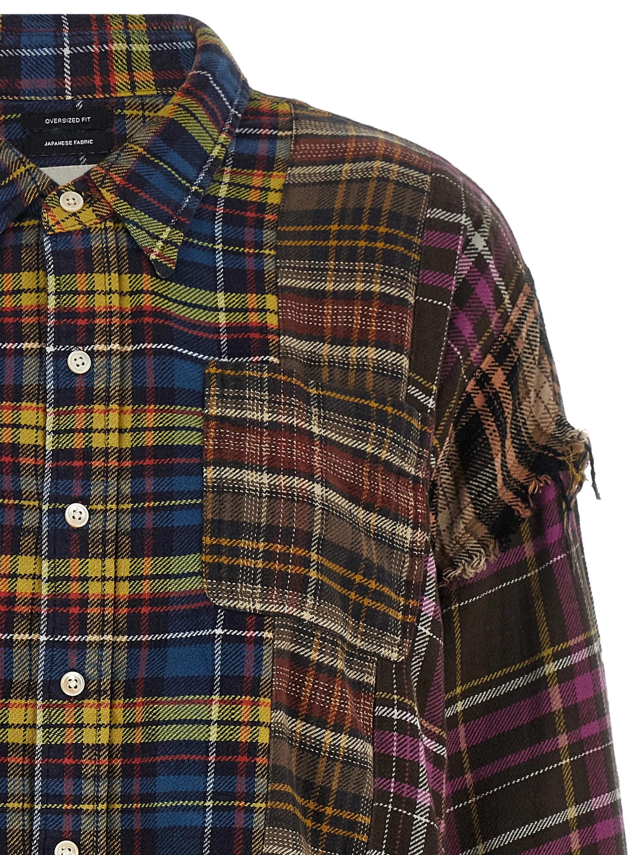 Spliced frayed-hem patchwork shirt