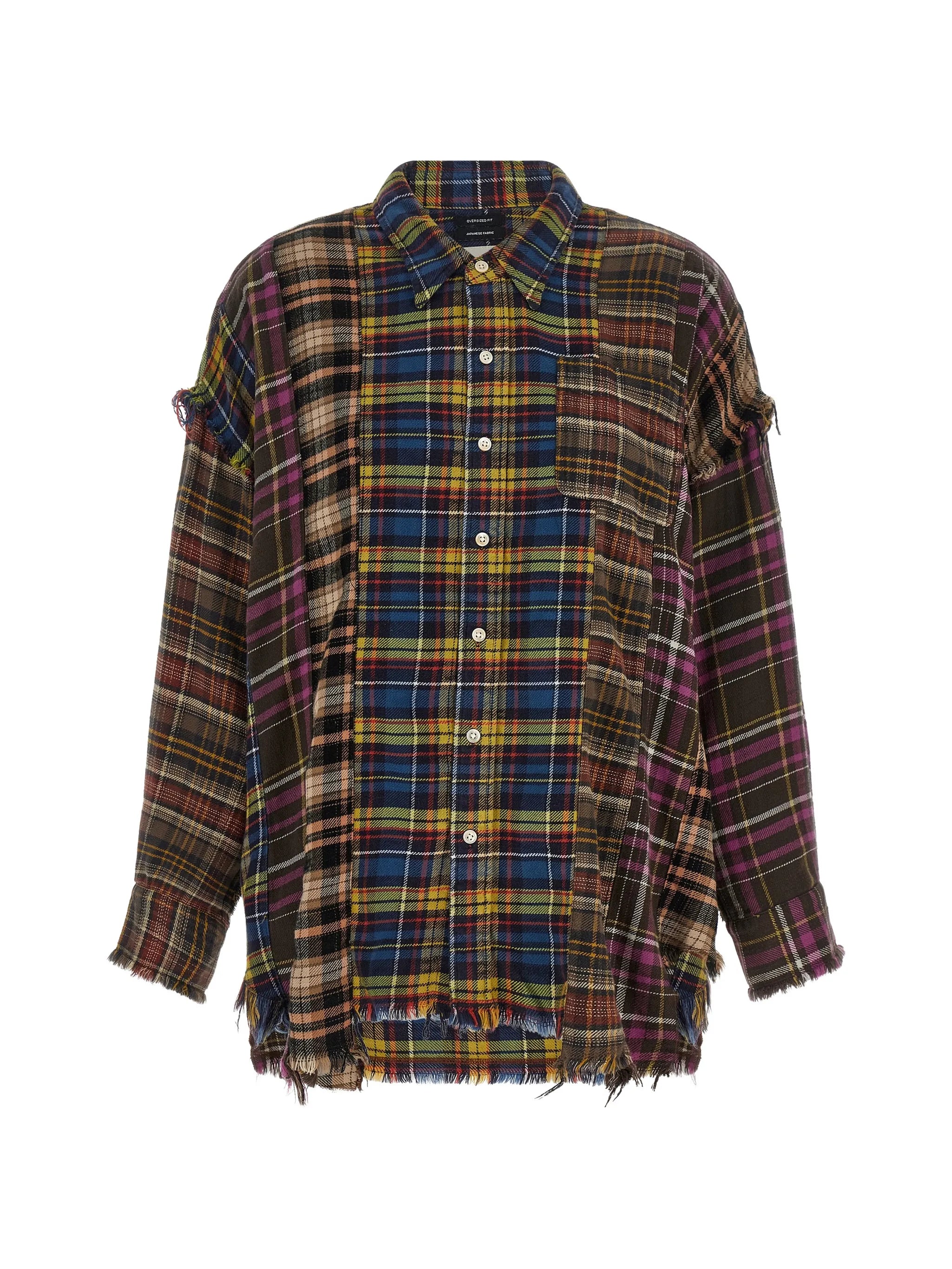 Spliced frayed-hem patchwork shirt