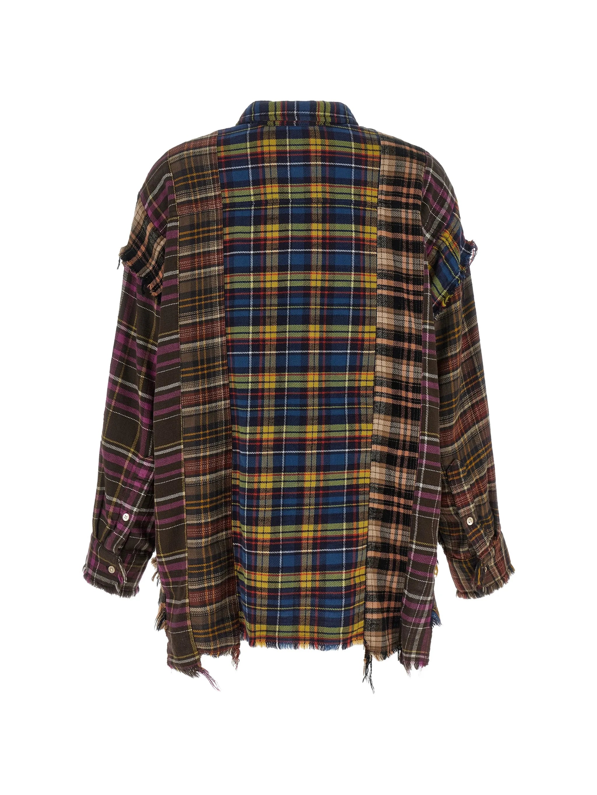 Spliced frayed-hem patchwork shirt