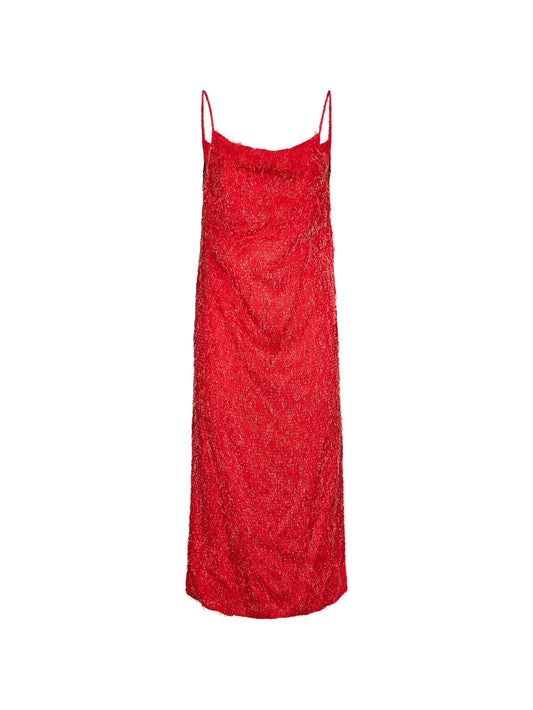 cowl-neck fringed midi dress