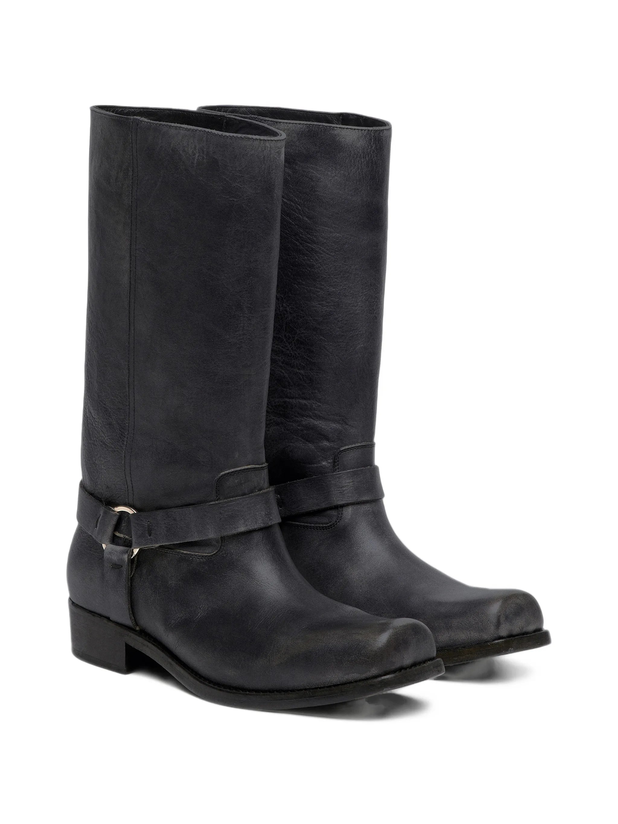 distressed harness boots