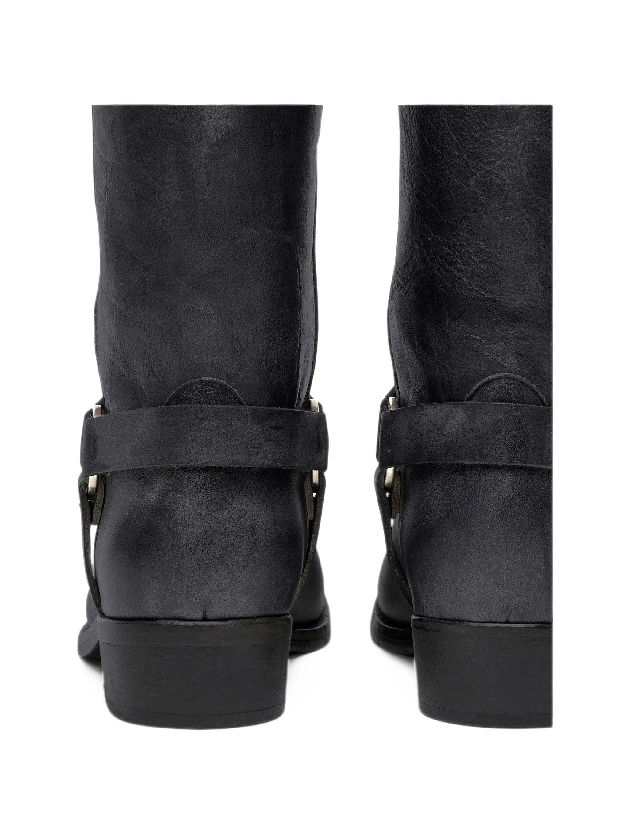 distressed harness boots
