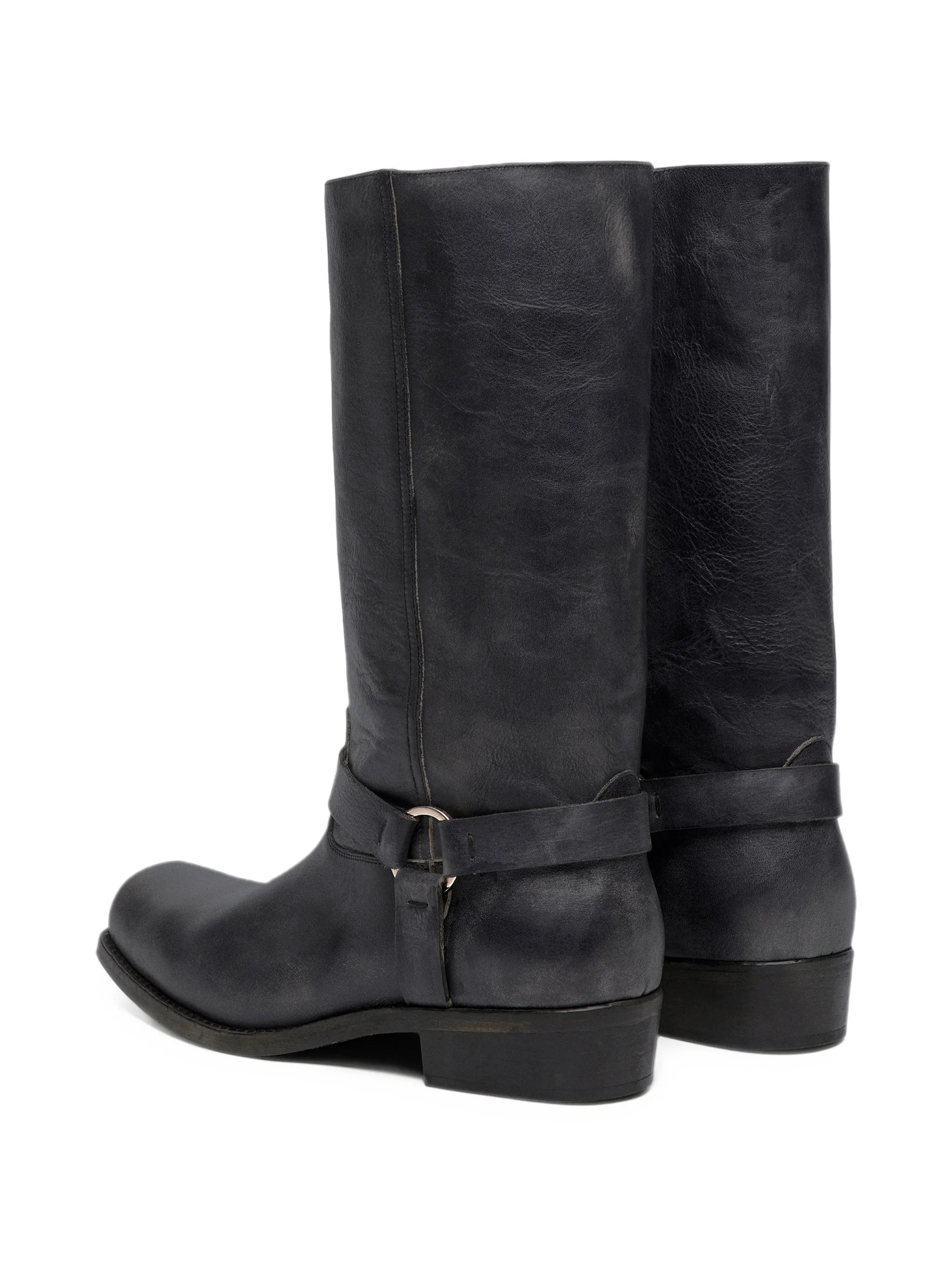 distressed harness boots