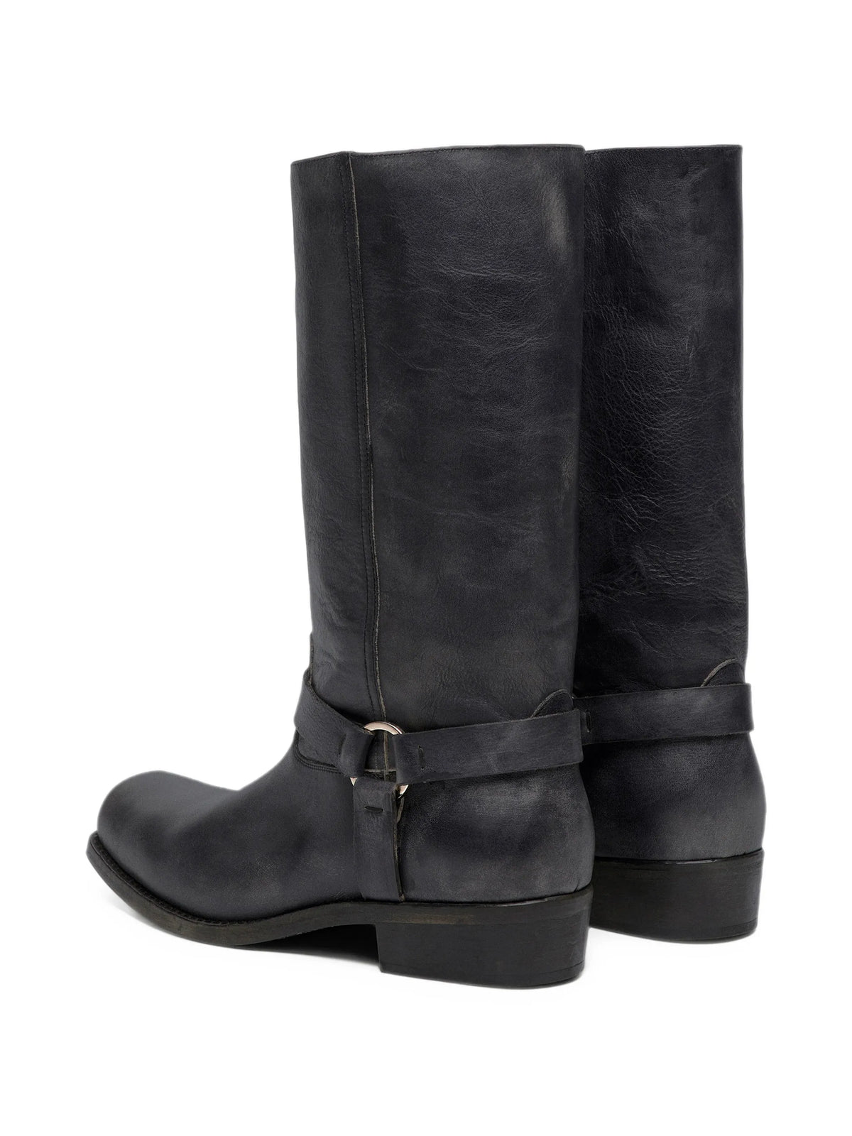 high Biker boots in leather with strap and buckle