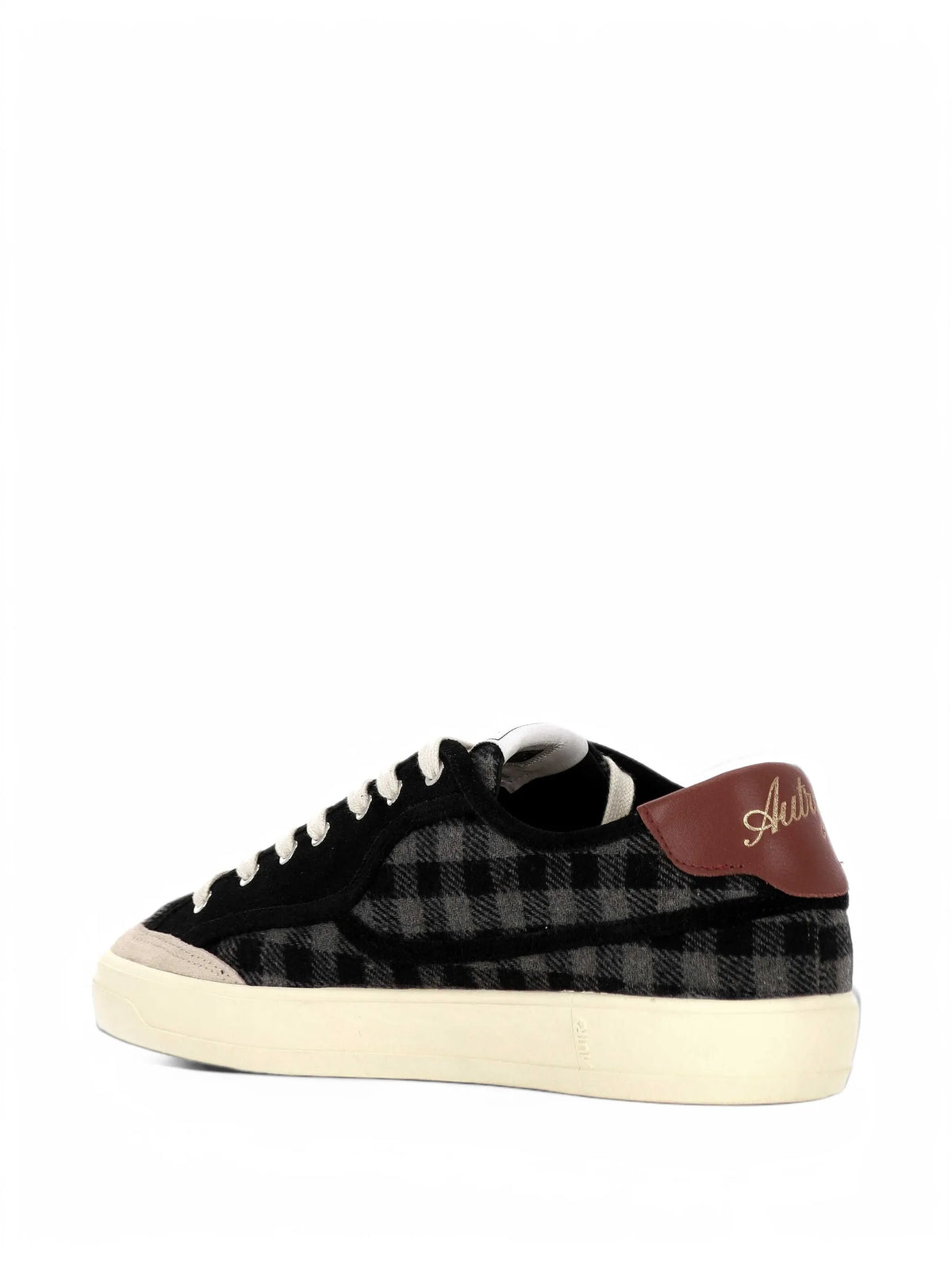 Windscape low sneakers in gray black and syrah check print fabric and suede
