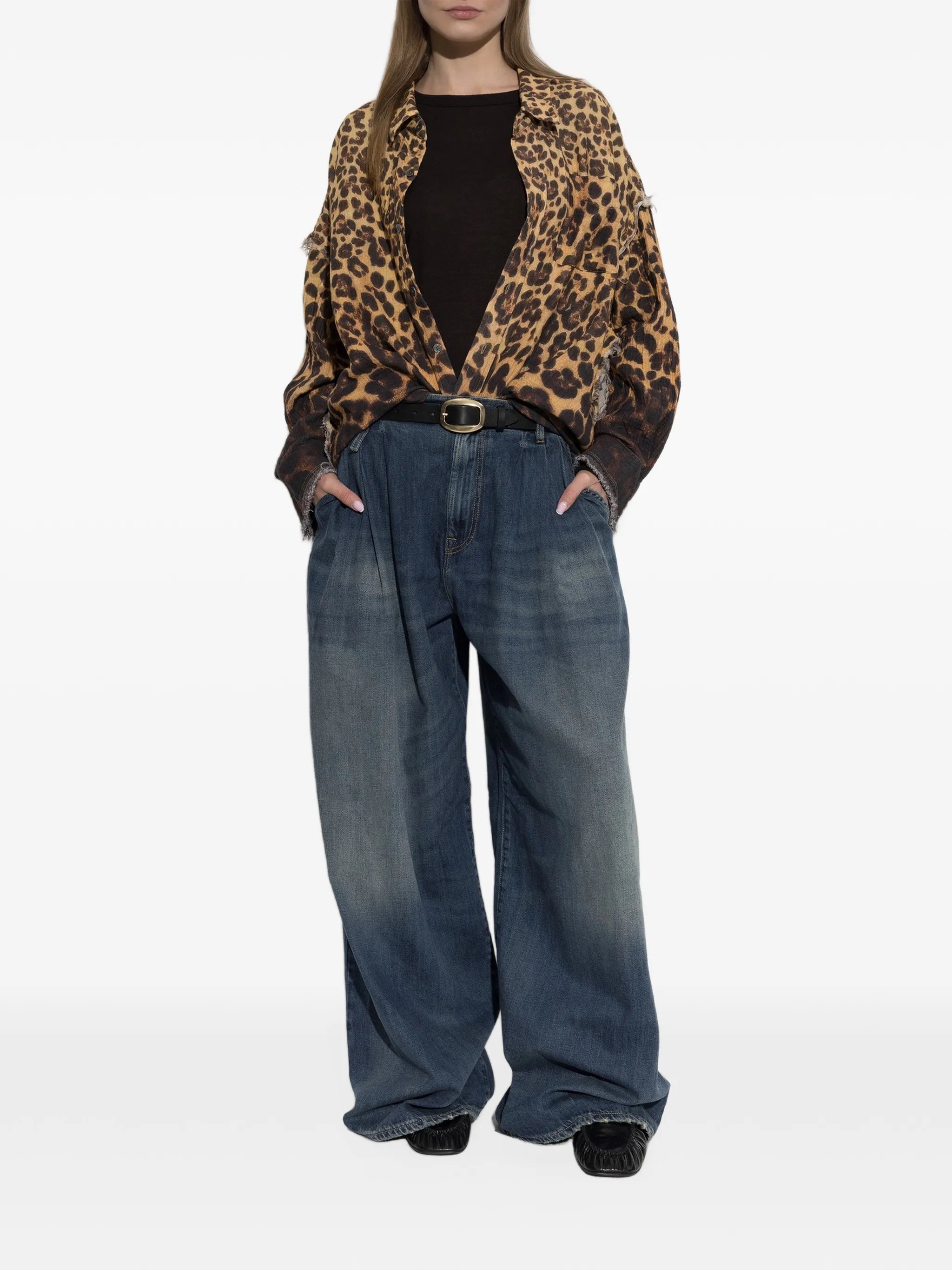 leopard-print frayed shirt