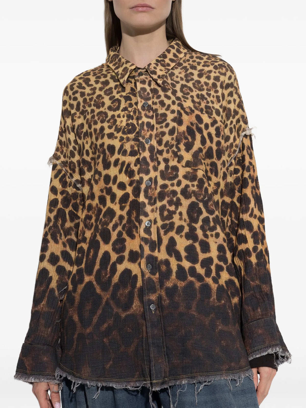 leopard-print frayed shirt