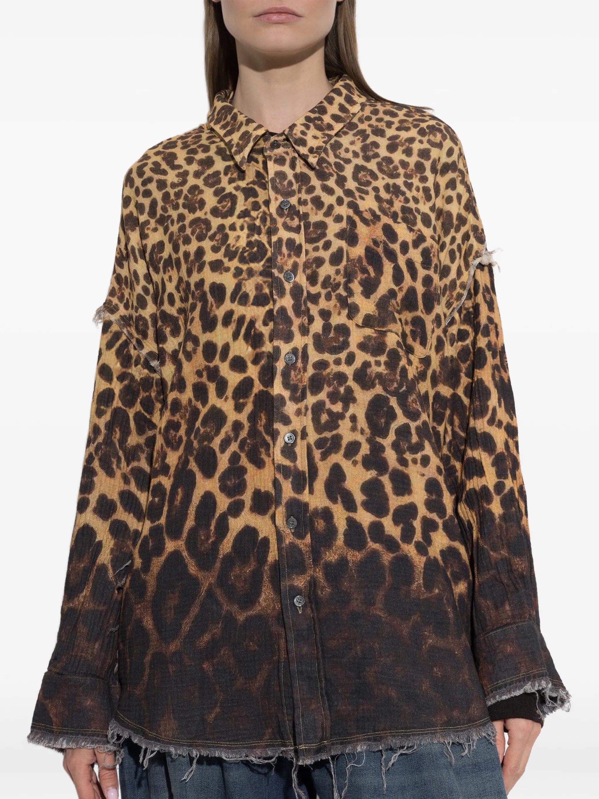 leopard-print frayed shirt