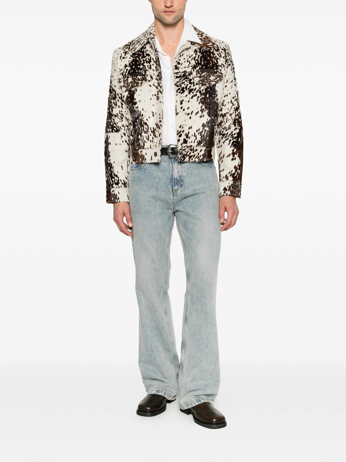 stud-embellished cow-print jacket
