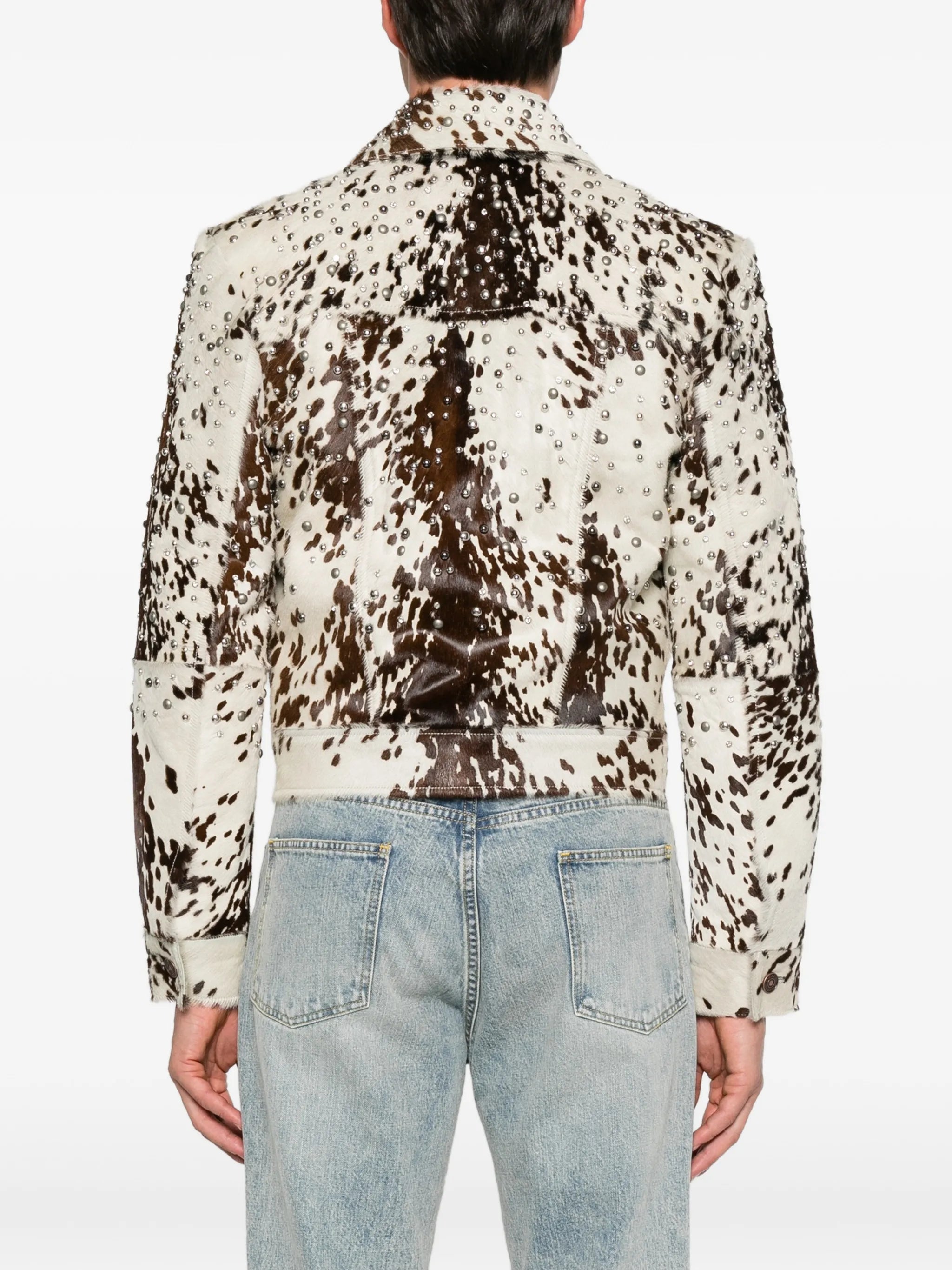 stud-embellished cow-print jacket
