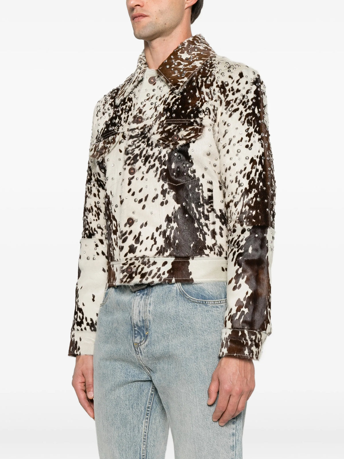cowhide embellished trucker jacket