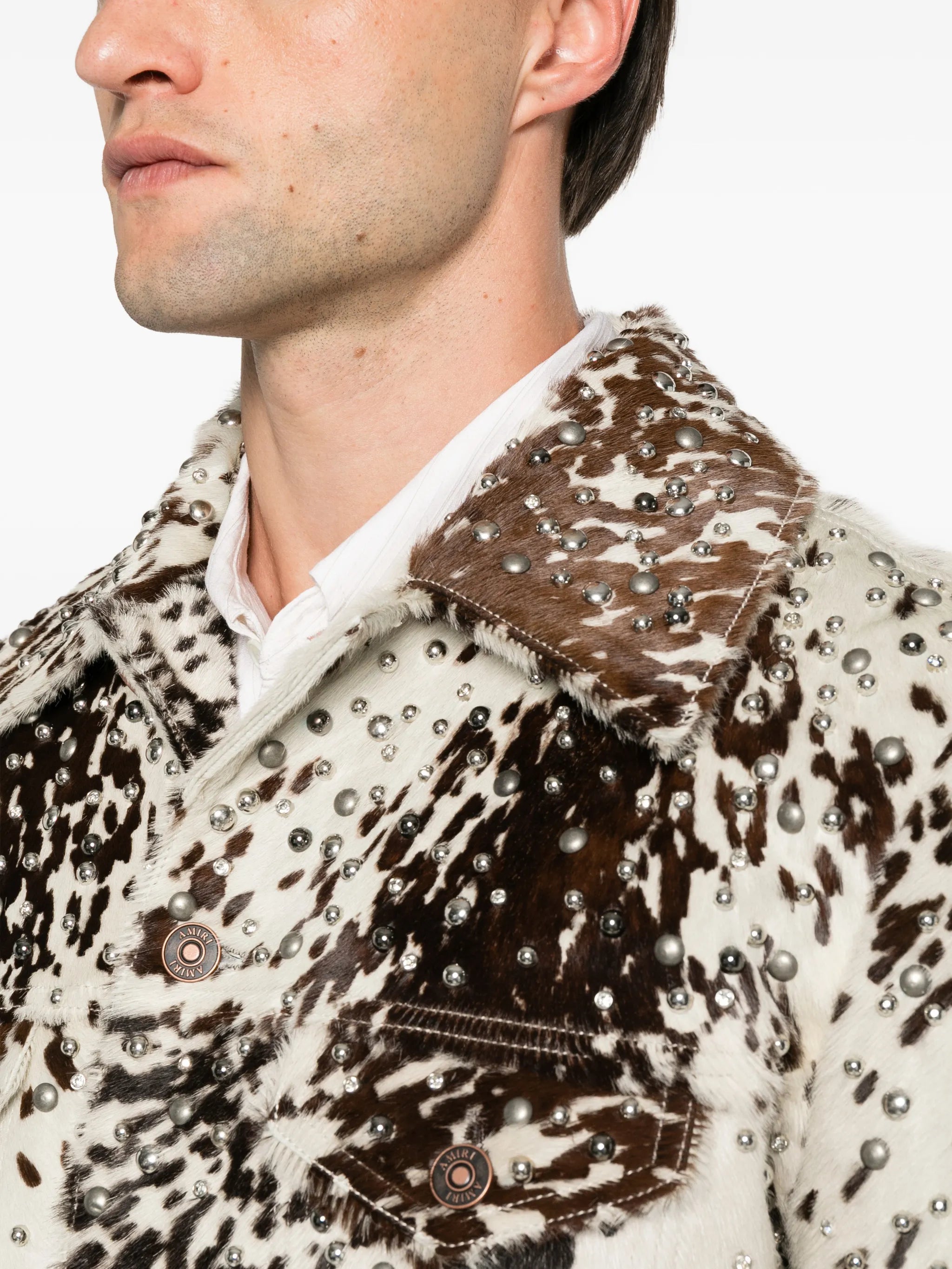 stud-embellished cow-print jacket