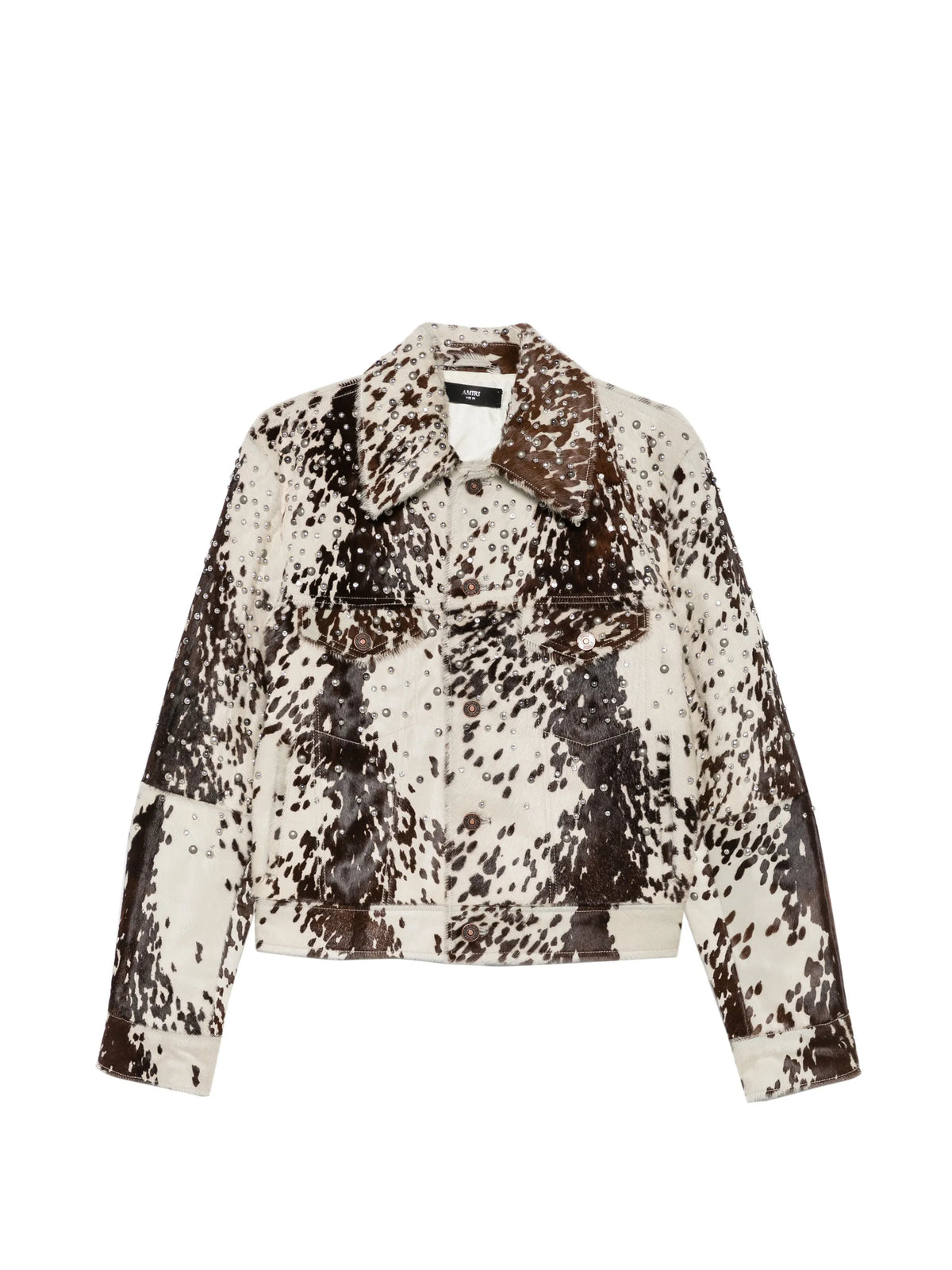 stud-embellished cow-print jacket