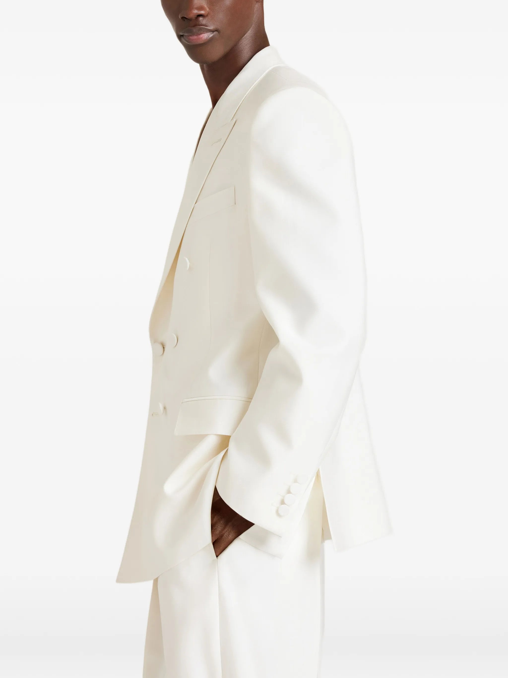 double-breasted fitted jacket in wool and silk