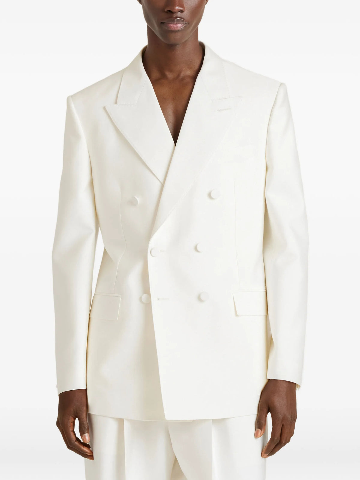 double-breasted fitted jacket in wool and silk