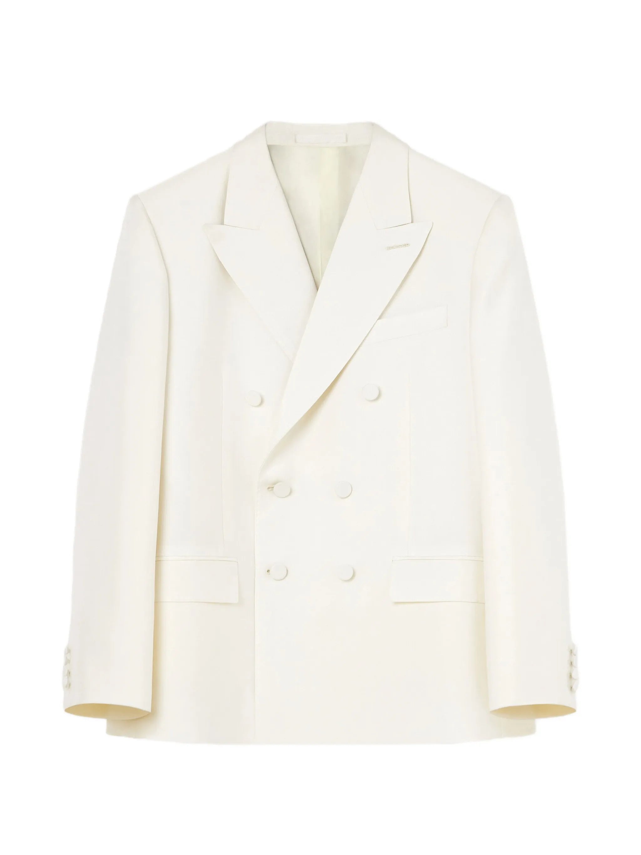 double-breasted fitted jacket in wool and silk
