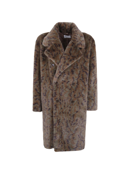 double-breasted faux-fur coat