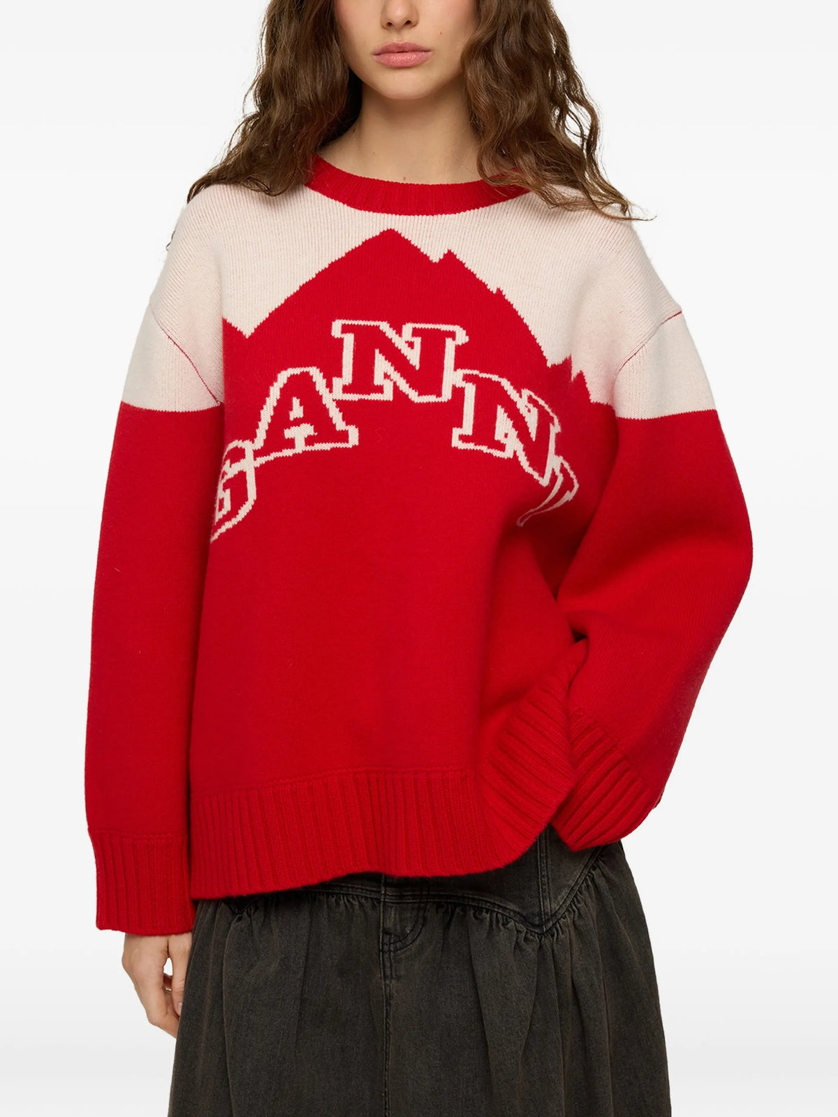 logo-intarsia mountain-pattern sweater