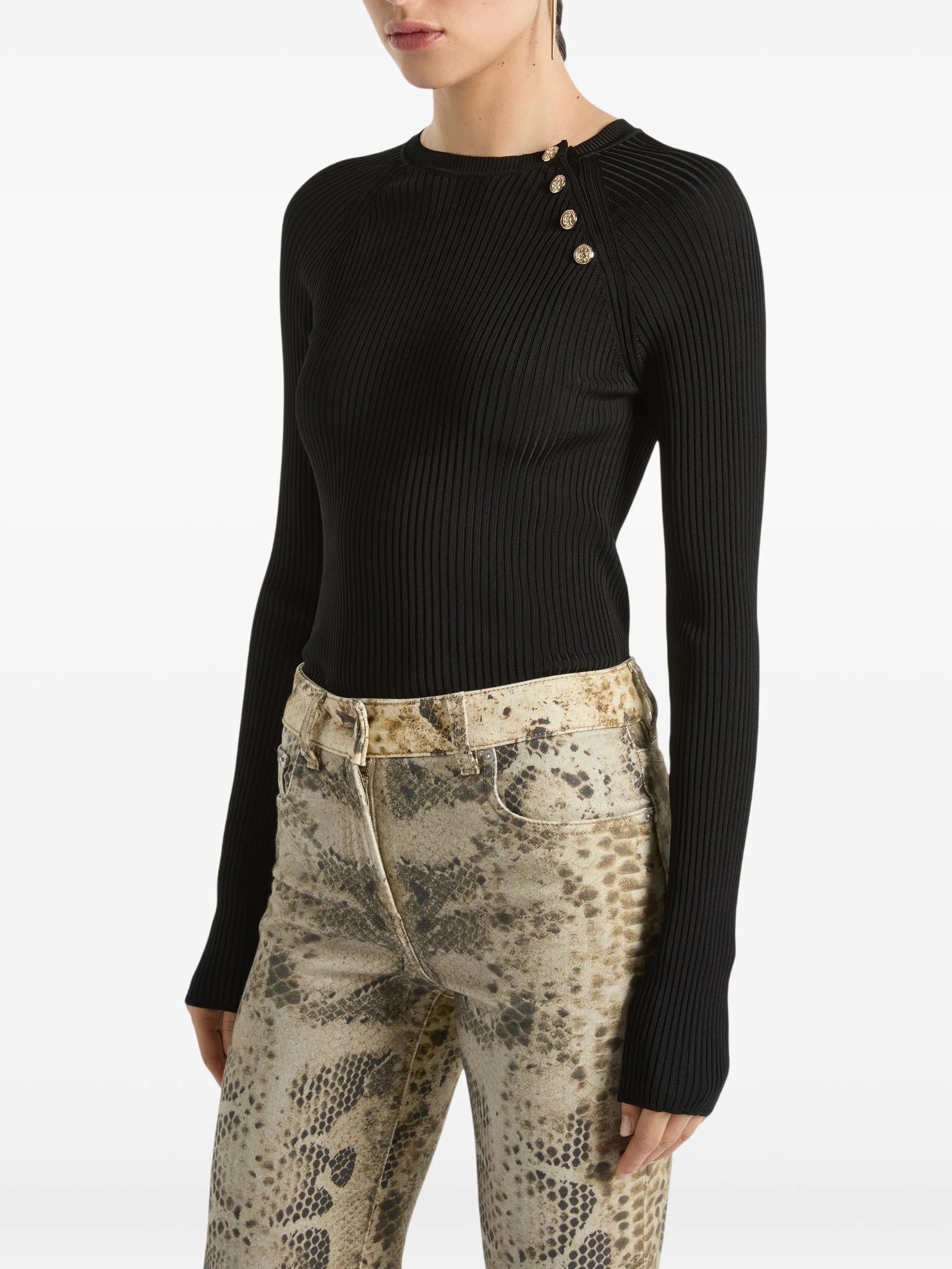button-embellished ribbed-knit sweater