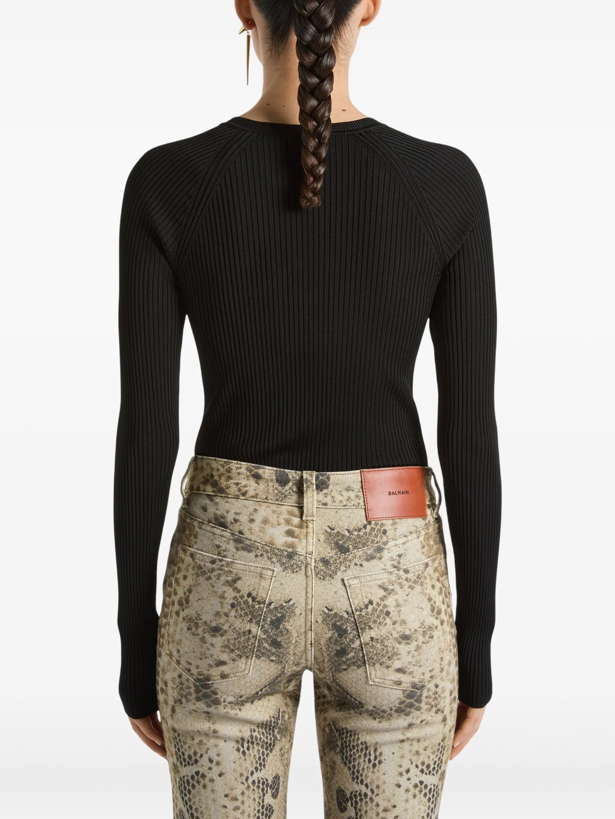 button-embellished ribbed-knit sweater
