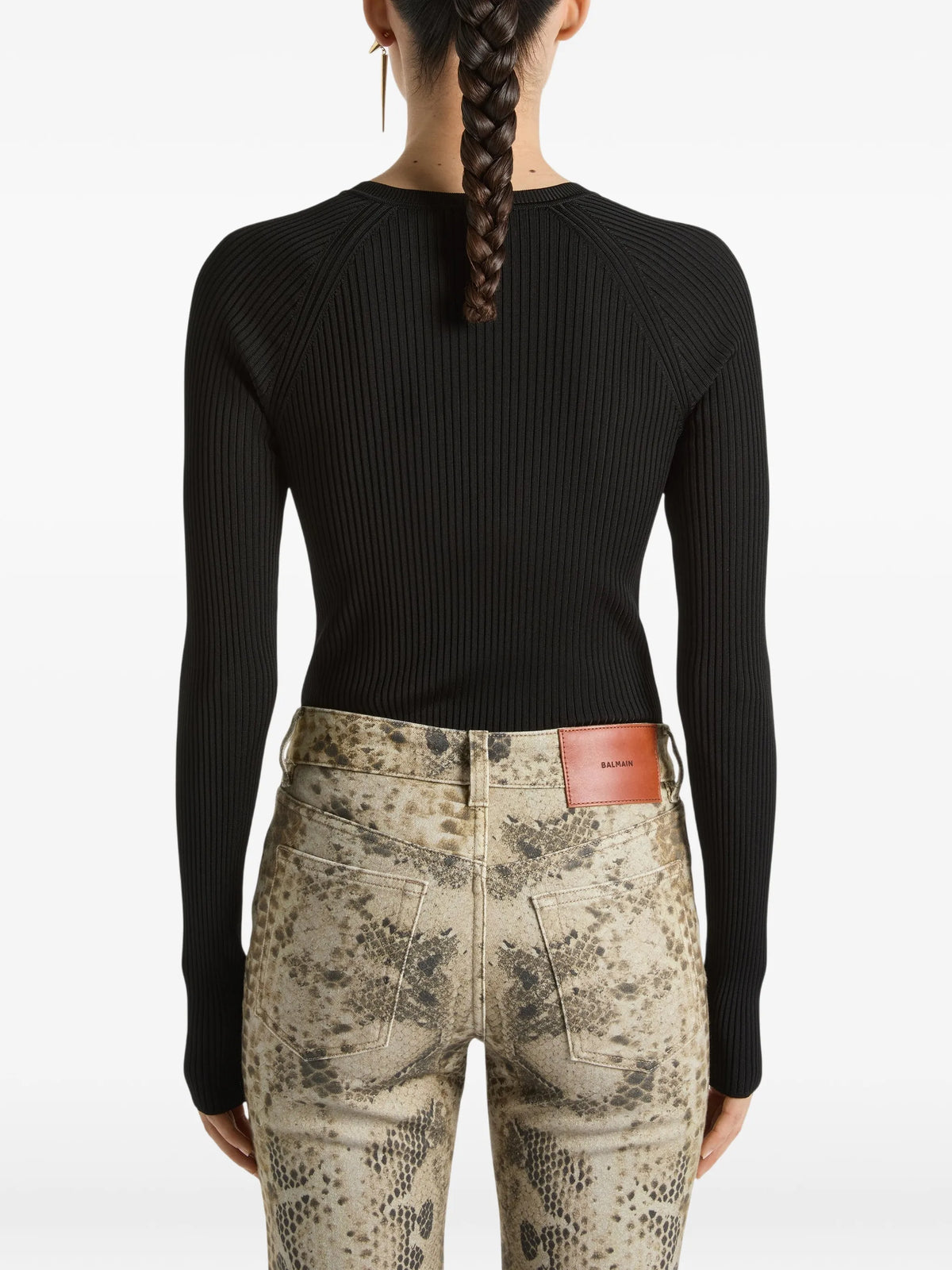 button-embellished ribbed-knit sweater