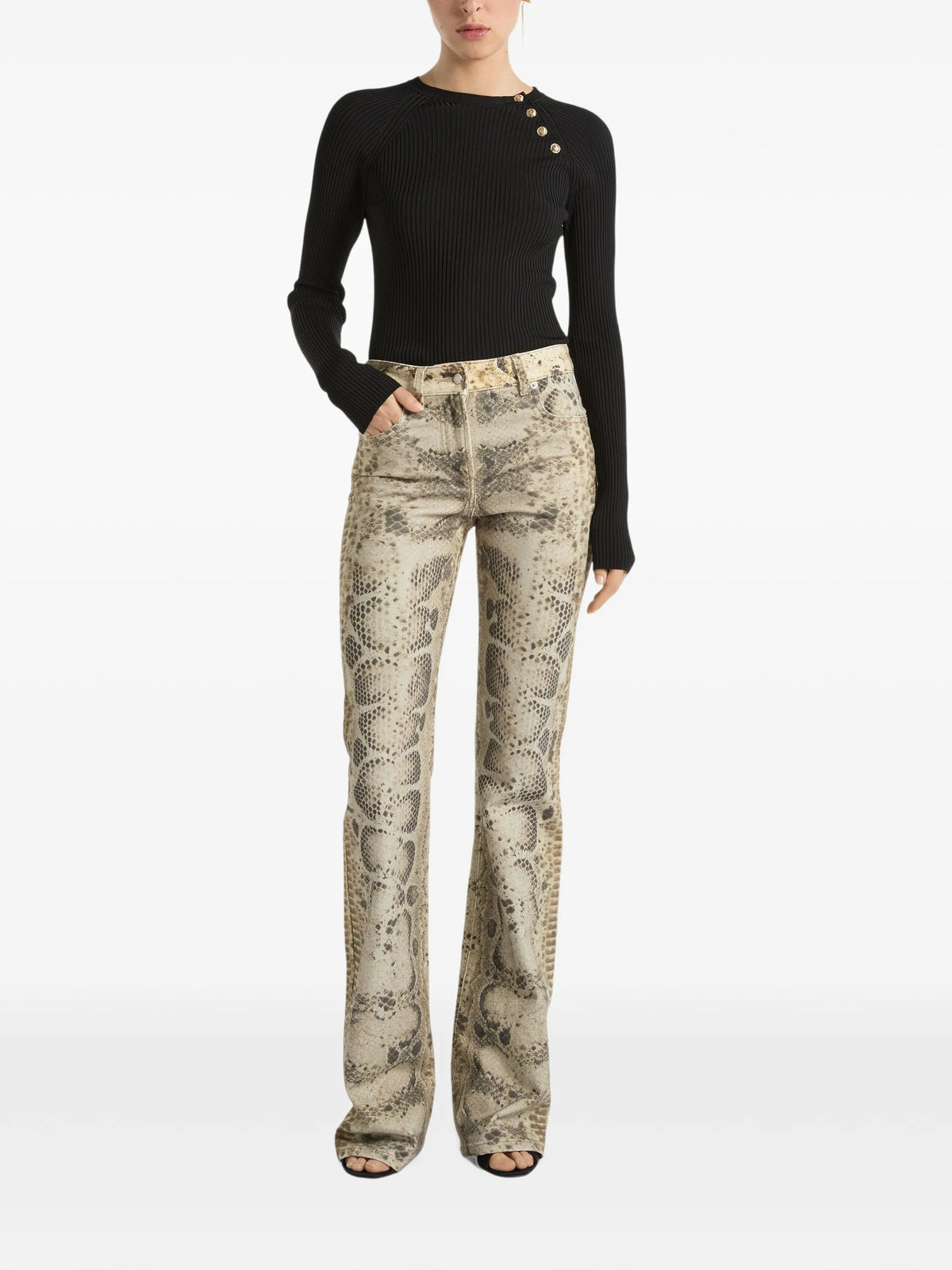 button-embellished ribbed-knit sweater
