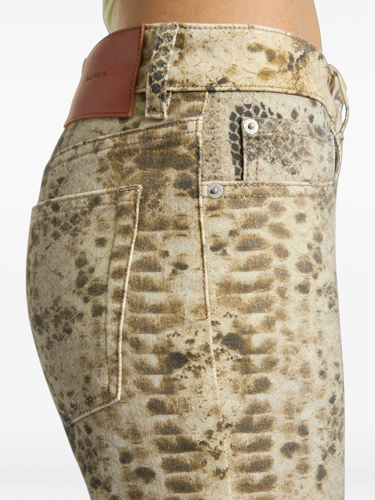 python-print bootcut denim jeans