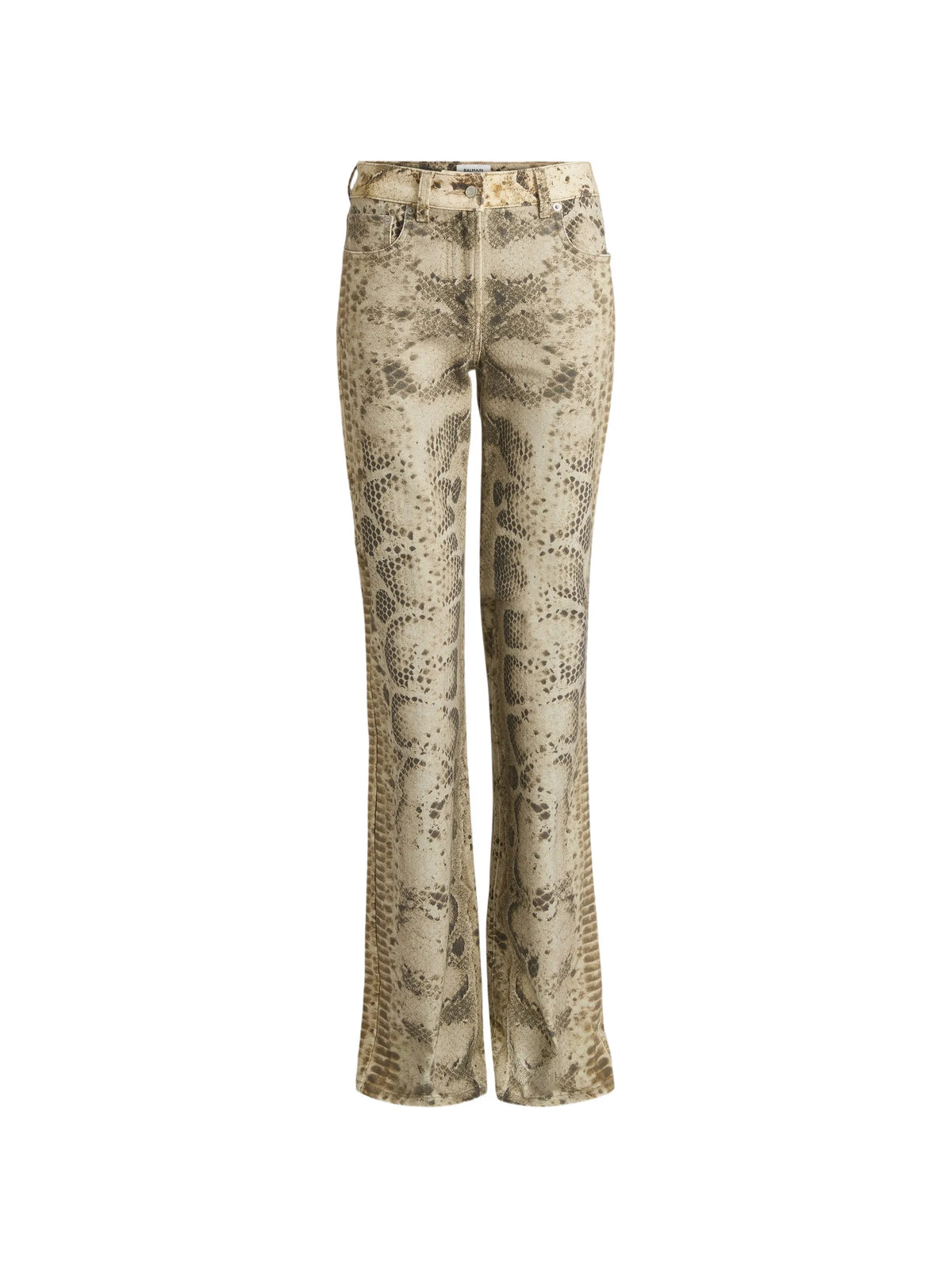 python-print bootcut denim jeans
