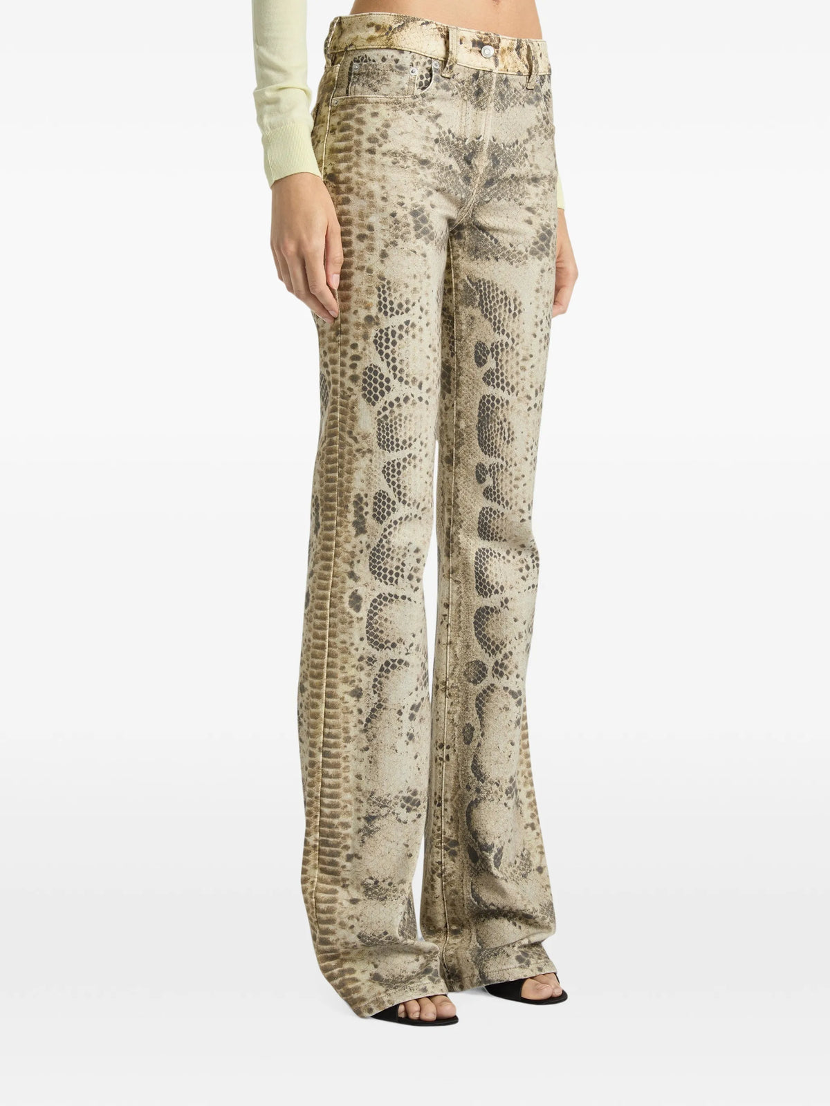 python-print bootcut denim jeans
