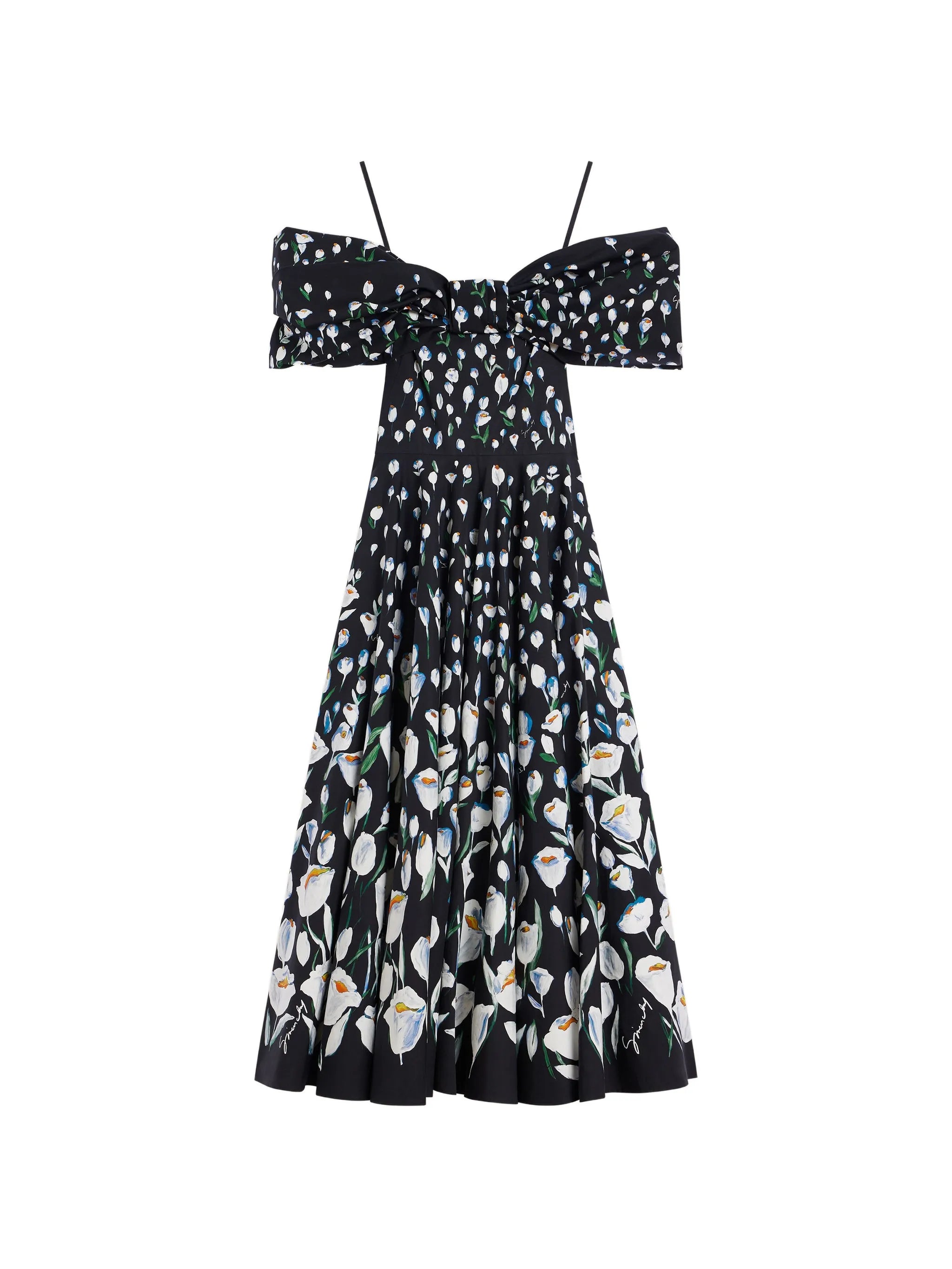 midi bow dress in poplin with tulip print