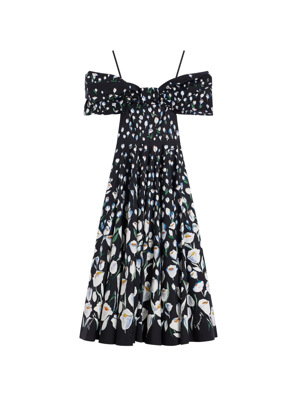 midi bow dress in poplin with tulip print