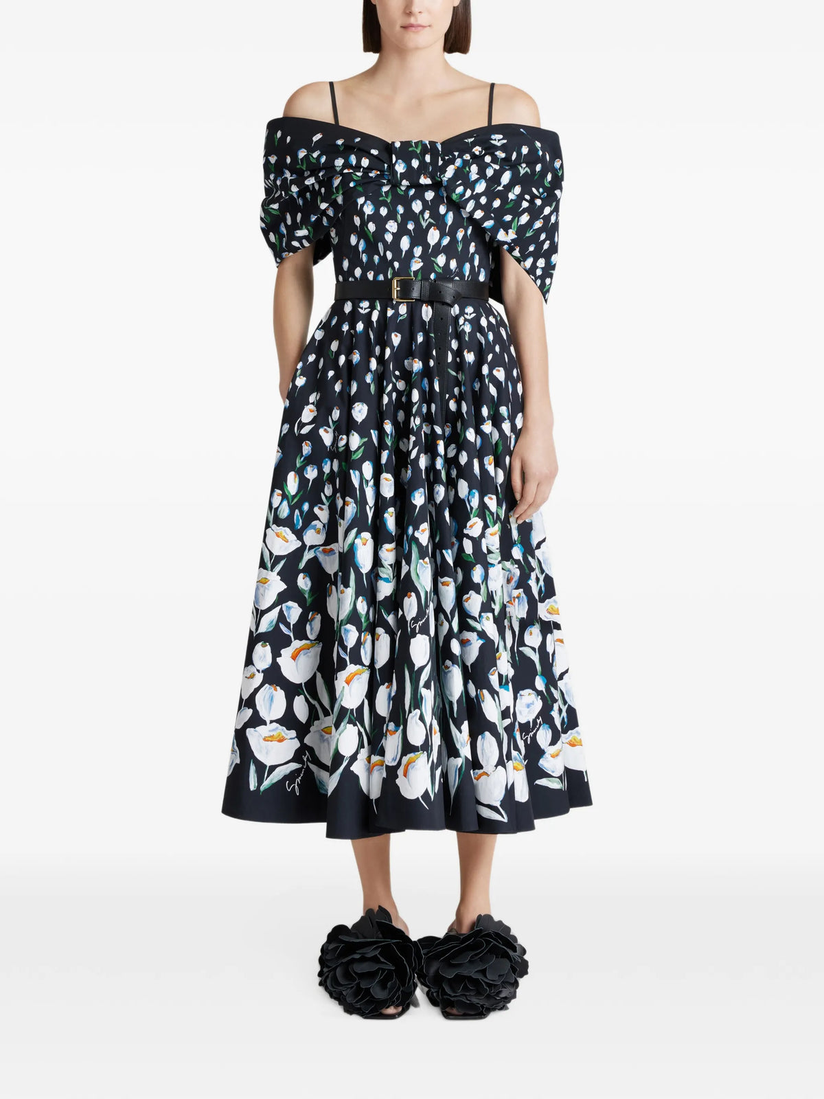midi bow dress in poplin with tulip print