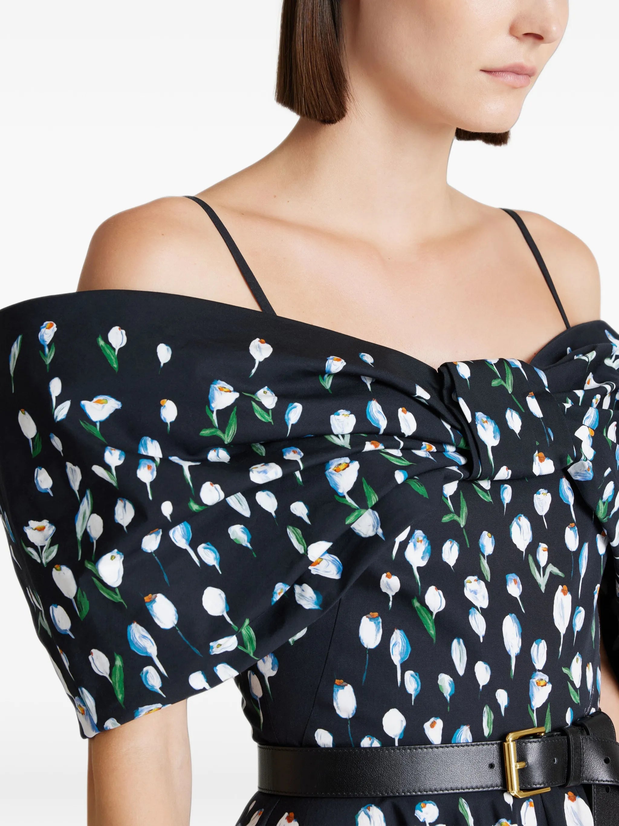 midi bow dress in poplin with tulip print