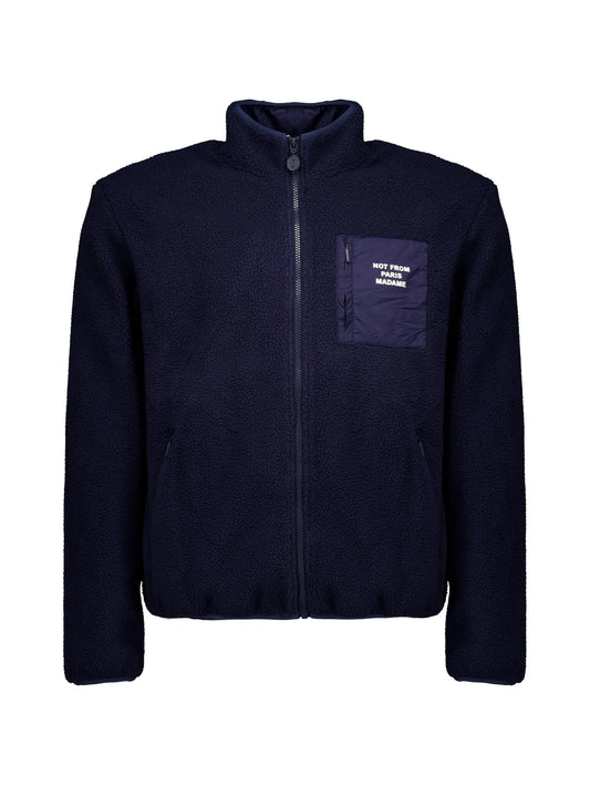 slogan sherpa zip-up jacket