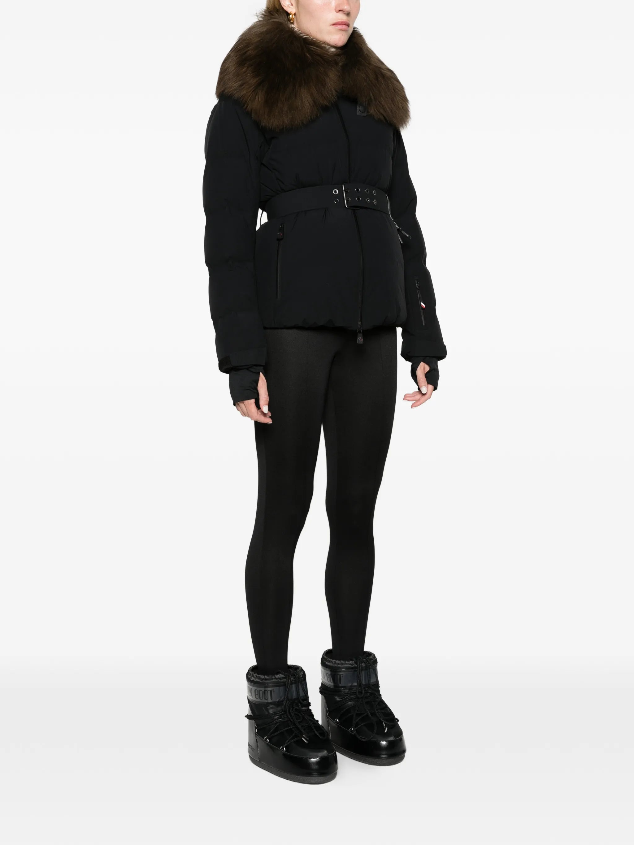 Sioule shearling-collar belted ski jacket