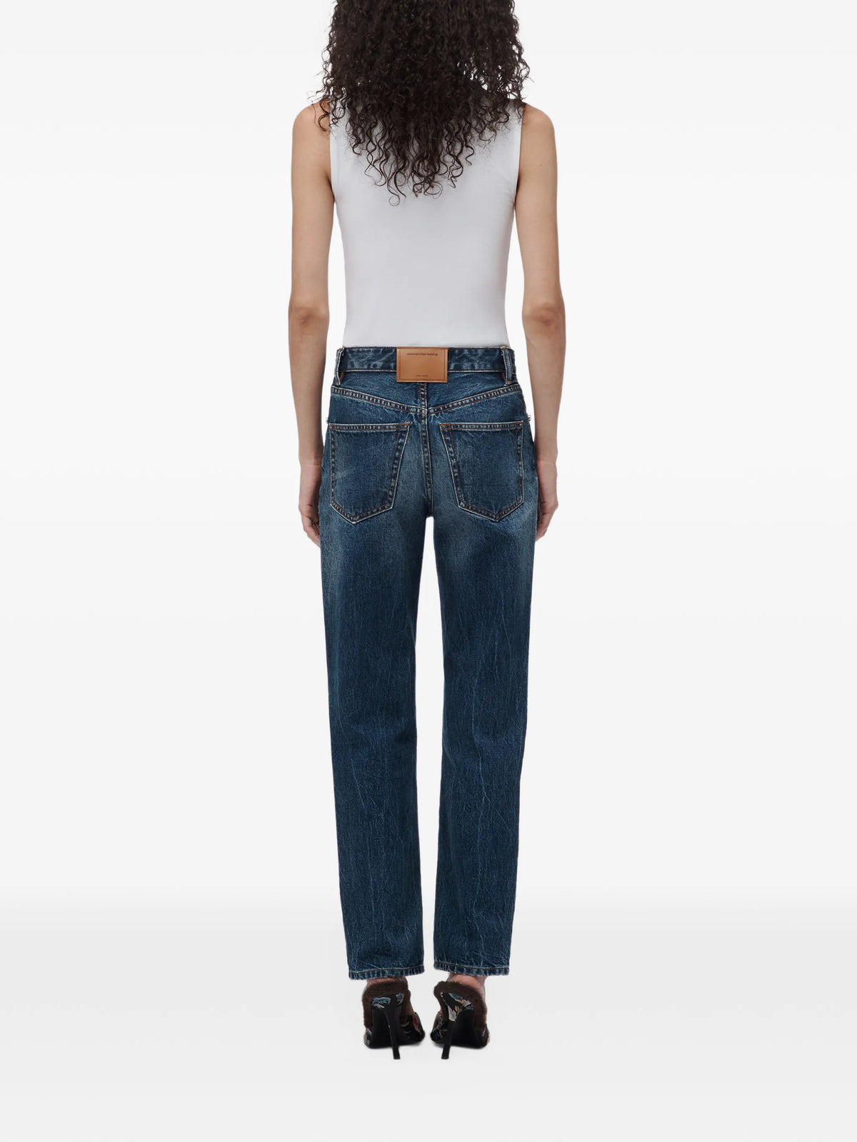 high-rise taper jeans w/ crystal stud
