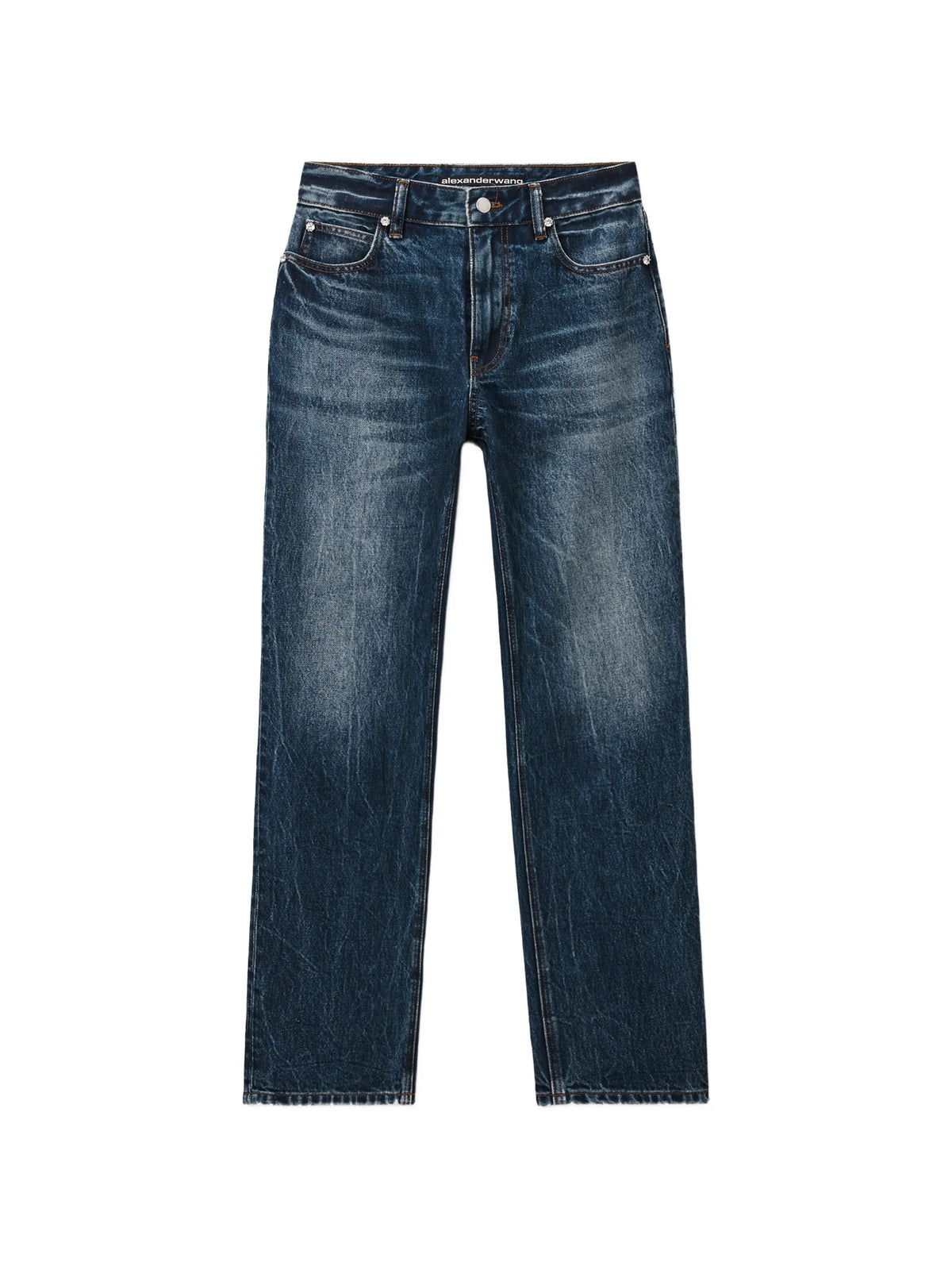 high-rise taper jeans w/ crystal stud