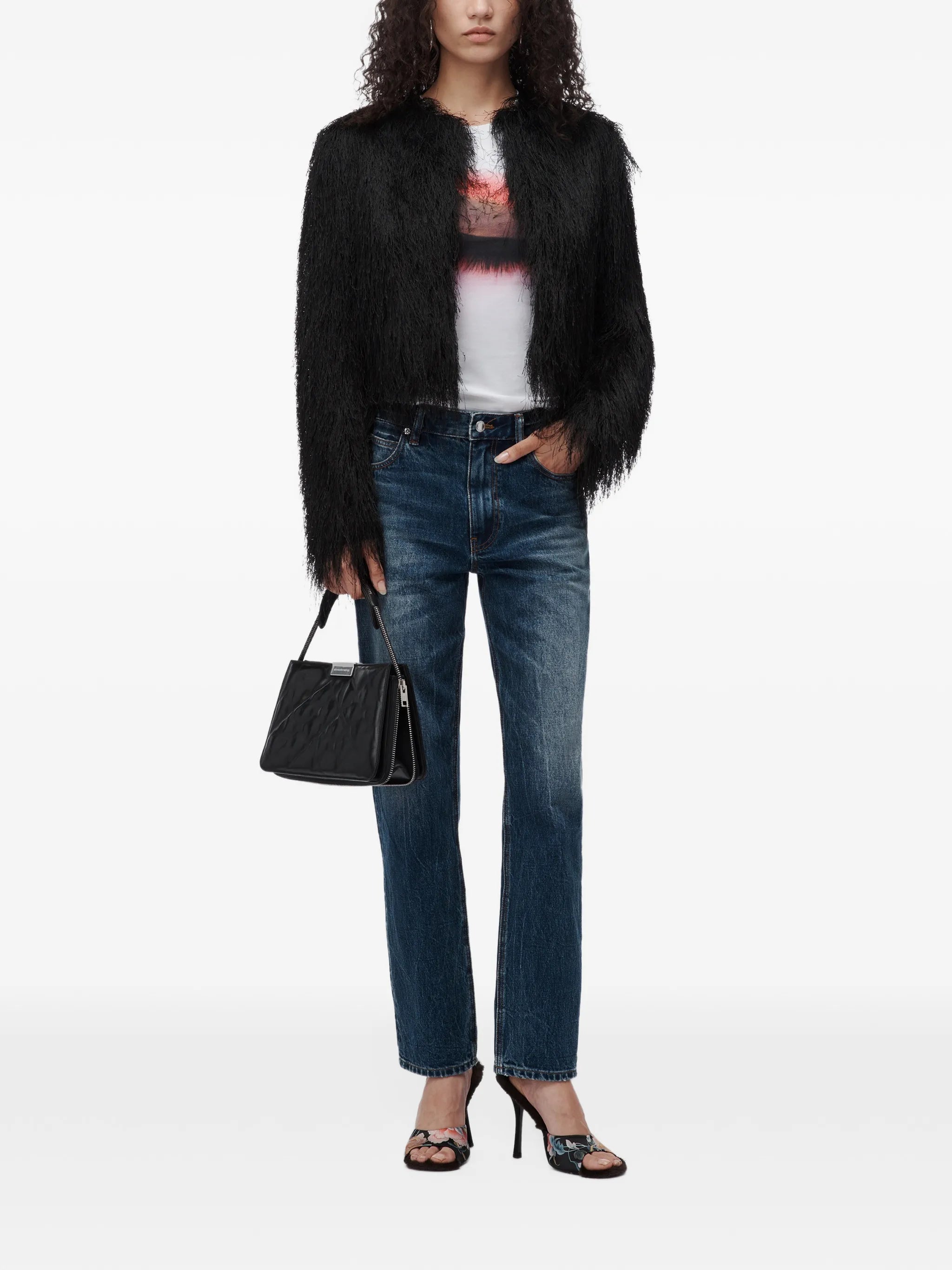 high-rise taper jeans w/ crystal stud
