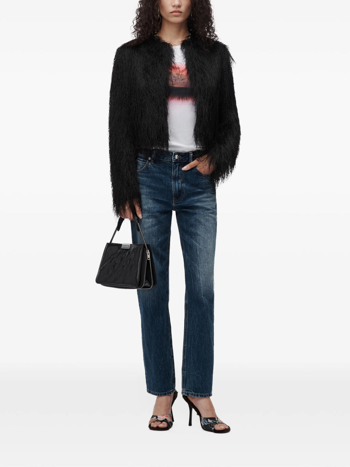 high-rise taper jeans w/ crystal stud